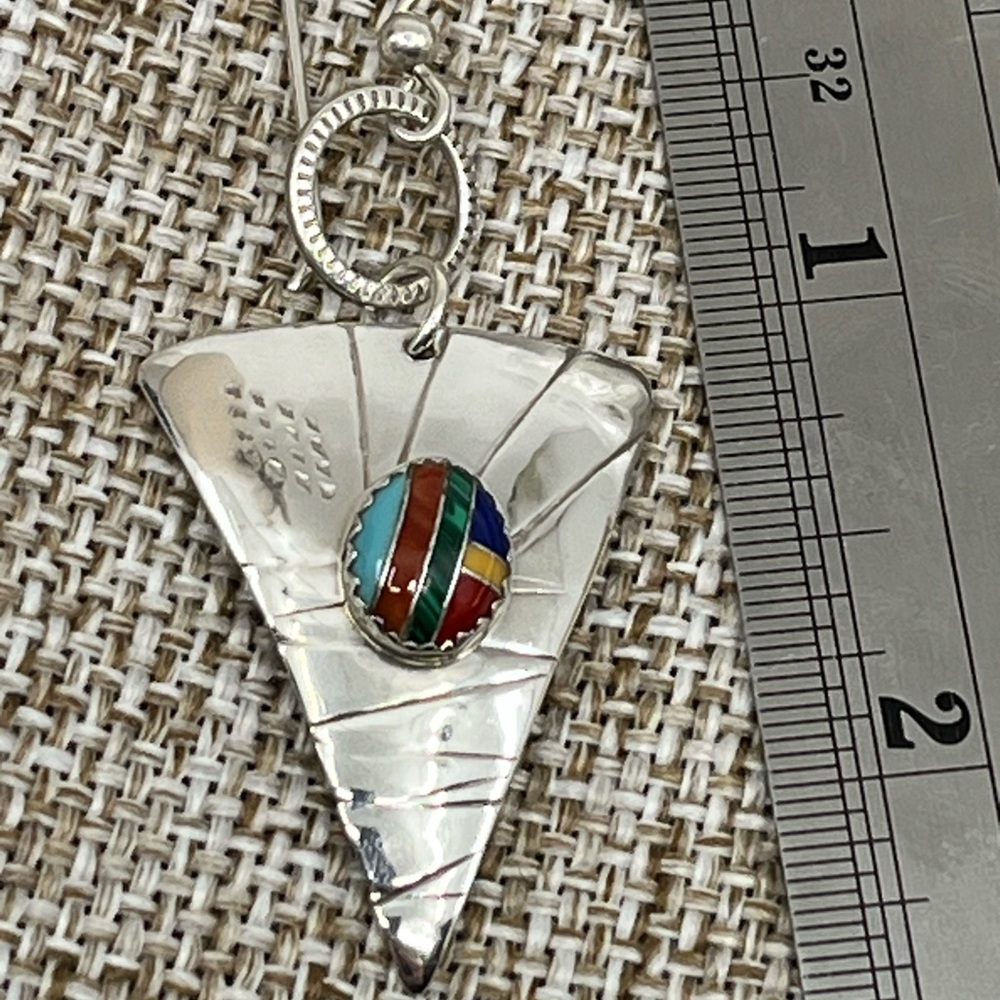 90's Handmade Sterling Silver Sail-Inspired Earrings with Multicolored Inlay - Picture 17 of 17